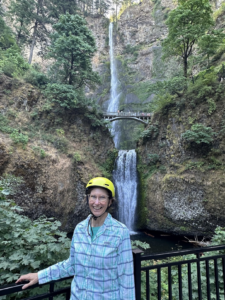 Bike rider at Multnomah Falls